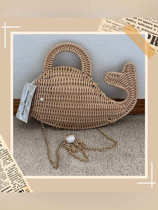 Tommy Bahama Handbags - Tommy Bahama Woven Whale Chain Strap Wicker Bag OS Boho Resortcore Tropical